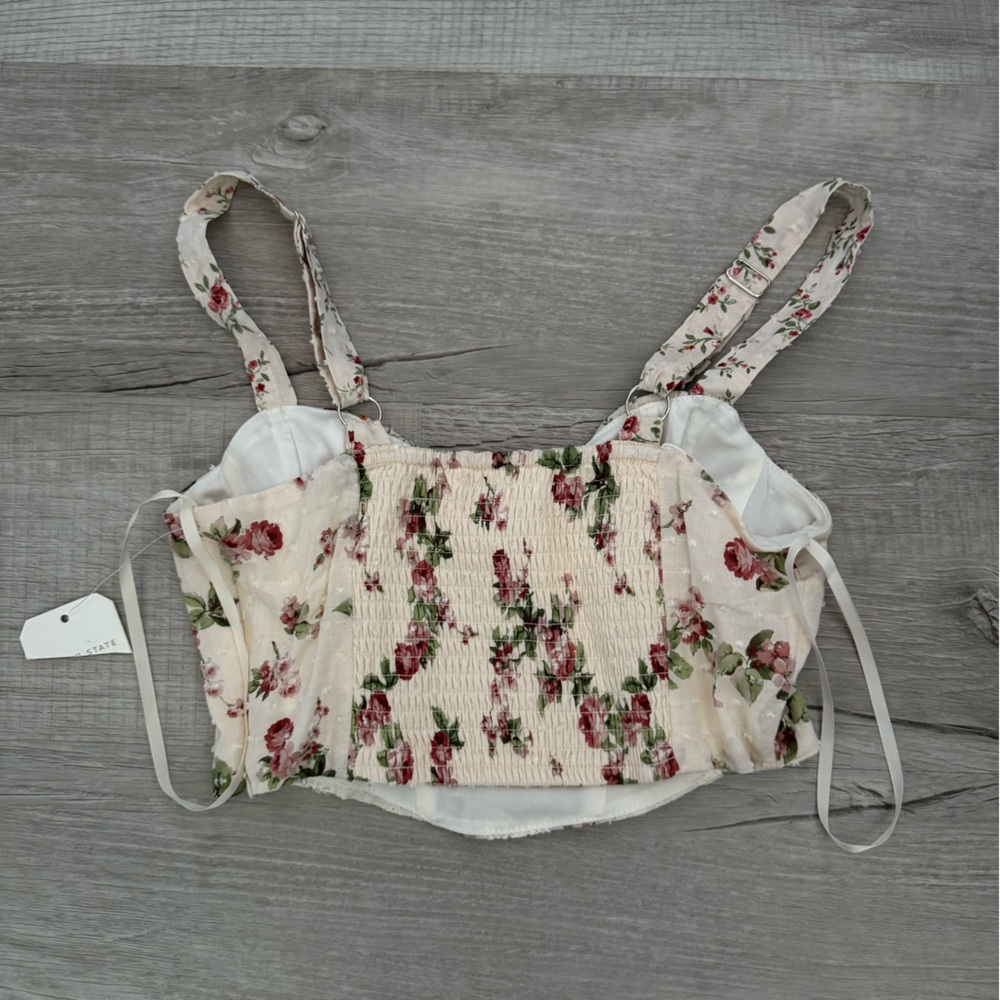 Altar'd State Floral Smocked Crop Top - Cream and Red